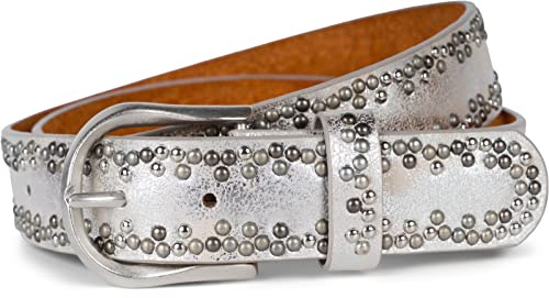 styleBREAKER Nitbälte unisex med färgglada nitar i läder,100cm, Silber
