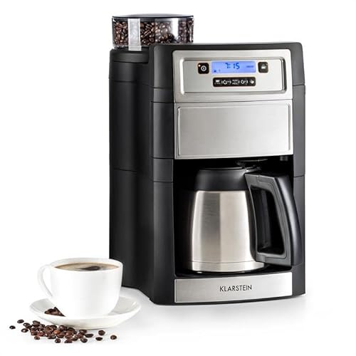 Klarstein 1,25L Kaffeemaschine mit Thermoskanne und Timer, Filtermaschine mit Mahlwerk, 1000W Filter Kaffeemaschine Groß für 10 Tassen Kaffee, Filterkaffeemaschine mit 5 Mahlstufen