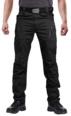 FEDTOSING Men's Outdoor Cargo Work Trousers Military Tactical Pants Combat Ripstop Trousers (Black 34W / 32L)
