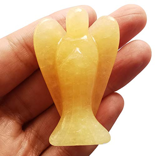 Lovionus89 Naturale Giada gialla ghiaccio Statua dell'Angelo Custode, Figure in Pietra Intagliata a Mano con Cristalli Curativi per la Borsa, Decorazione, 5 CM
