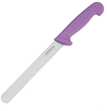 Hygiplas Bread Knife 20 cm/8 inch, Purple - Colour Coded for Allergenic Foods, Stainless Steel, Nylon Handle, Dishwasher Safe, FP731