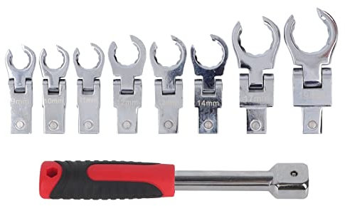Nimomo Set Chiavi a Cricchetto a Testa Flessibile, 9-19mm Chiavi per Dadi Svasati Metrici Chiave Ad Anello Aperta, Aperte Chiavi per Tubi Dei Freni per Rimuovere Dadi Su Linee Di Carburante, Freni