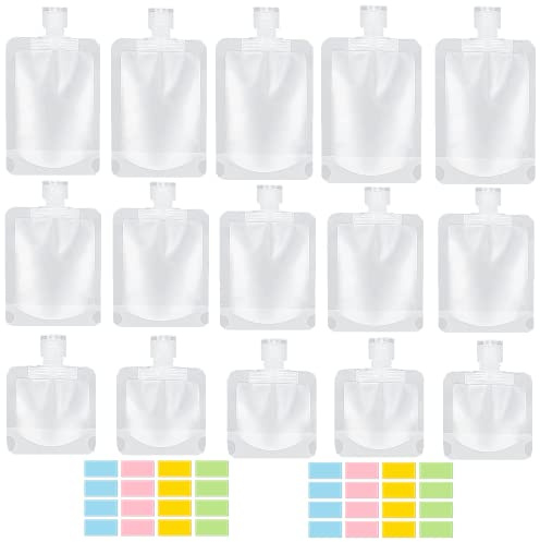 SEQUHITKU Lot de 17 pochettes de voyage pour articles de toilette, approuvées par la TSA, conteneurs portables de format voyage, pochette debout, accessoires de voyage rechargeables pour shampooing,