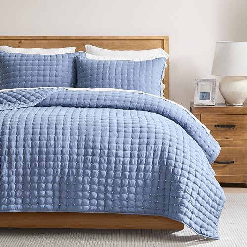 WDCOZY Set di biancheria da letto con trapunta blu California King Size con federe, copriletto oversize leggero e morbido, coperta trapuntata sottile, 3 pezzi, 299,7 x 269,2 cm