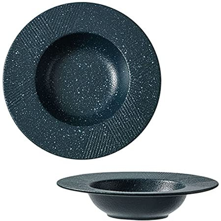 BOSUGE Large Soup Plate With Rim, Set Of 2, Ceramic Pasta Bowl With Rim, Kitchen Serving Salad Bowl, Microwave Bowl Oven Safe-Navy-25.5x25.5x5.5cm