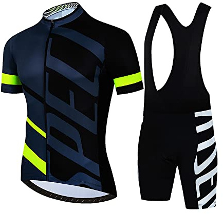 Petorenk Cykelkläder Herr Sommar Cykeldräkt Herr Set Andningsaktiv Sport Kort Ärm Sommarkostym + Herr Cykelshorts med Hängslen, Gul, XXL
