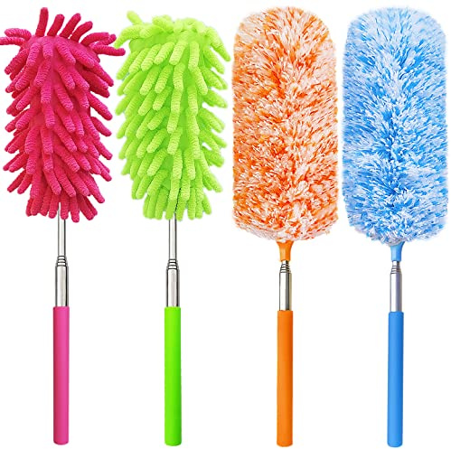 4 pcs Extendable and Washable Microfibre Feather Duster,13 to 30 Reachable, Microfibre Cleaning Tool, Small Dusters for Cleaning Office, Car, Computer, Furniture, Sofa