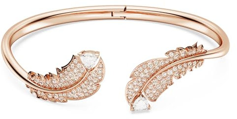 Swarovski Nice Armreif, Rosé Vergoldetes Damenarmband mit Feder-Motiv und Strahlenden Swarovski Kristallen