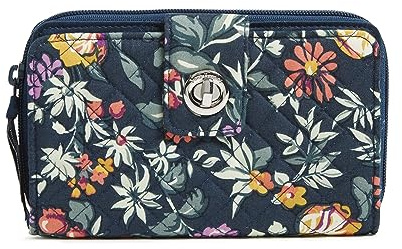 Vera Bradley Damen Geldbörse mit Drehverschluss aus Baumwolle mit RFID-Schutz, Frisch geschnittenes Blumengrün, Einheitsgröße