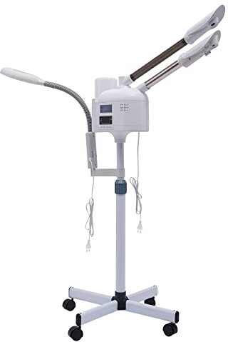 Frederimo Höheneinstellbar Gesichtsdampfer, 3 in 1 Ozon Lupenleuchte Bedampfer Luftbefeuchter Kombigerät Vapozon Bedampfer für Spa, Salon und Zuhause, Feuchtigkeitsspend und Hautpflege