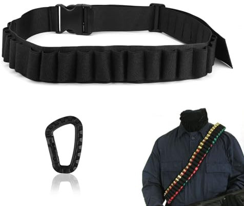 SPRHR Einstellbar Munitionsgürtel, 27 Löcher Elastischer Shot Patronengürtel aus Nylon, Shot Gürtel mit Karabiner für die Jagd im Freien mit Schrotflinten und Gewehren Sowie für das Schießtraining