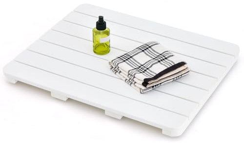 LIFEZEAL Caillebotis de Douche, Tapis de Douche Antidérapant en HIPS Durable, 60x48x4,5 cm, Tapis de Salle de Bain Imperméable, Anti-Corrosion et Antirouille, pour Intérieur ou Extérieur,Blanc