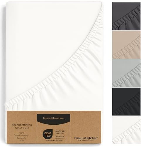 Hausfelder Spannbettlaken Boxspringbett 140x200 bis 160x200 cm, bis 40 cm Matratzenhöhe, Jersey Baumwolle Bettlaken Spannbetttuch, für 140x200cm bis 160x200cm Bett Matratzen, Weiß