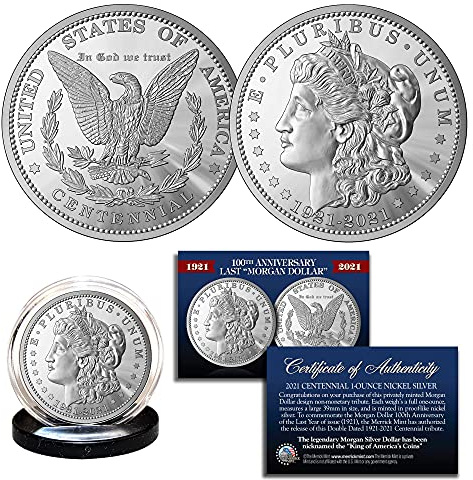 100th Anniversary of The Final Morgan Dollar 1 OZ 39mm Tribute Coin Medallion Double Dated with Certificate and Coin Stand