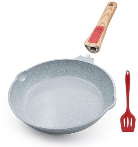 AIKENBBKK Nonstick Ceramic Deep Frying Pan,26cm Healthy Frying Pan Skillet with Removable Handle, Oven& Dishwasher Safe, PFAS PFOA & PTFE Free(Blue)