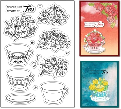 arriettycraft Utbytbara tekoppar klara frimärken tekoppar och blommor silikonstämplar tekopp transparent gummi försegling stämplar för korttillverkning gör-det-själv scrapbooking hantverk fotoalbum