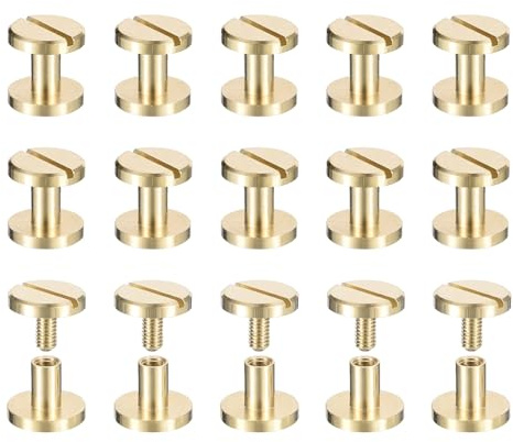sourcing map 25Pack Brass Chicago Screws, 4x10mm Flat Head Screw Back Binding Post Nail Stud Rivets for DIY Leather Craft Belt Strap, Gold