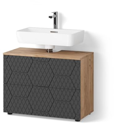 Livinity Mobile sottolavabo per bagno Ronco, Antracite con struttura a nido d'ape, 80 x 58.6 cm con 2 cassetti