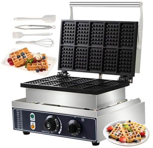 lilishangmao Piastra per Waffle Elettrica Professionale | 1550 W di Potenza Elevata, con Piastre Antiaderenti E Accessori per La Cottura, Piastra per Waffle Professionale A Doppia Faccia