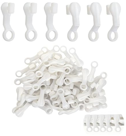 100PCS Curtain Glider Hooks, Plastic Curtains Sliding Runners Hooks, Strong Hold Smooth Sliding Easy Fit Drapery Rail Sliders Fittings Ideal for Windows Door Shower Caravan Home and Office White