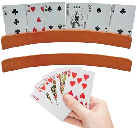 keloppasit Lot de 2 supports de cartes à jouer en bois incurvé, support de rangement mains libres, accessoires de jeu de cartes, pour jeux de cartes de stratégie Bridge Canasta