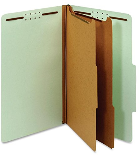 Pendaflex Recycled Classification File Folders, 2 Dividers, 2 Embedded Fasteners, 2/5 Tab Cut, Legal Size, Light Green, Box of 10 (29076R)