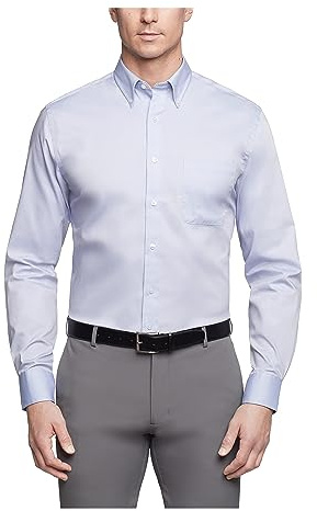 Van Heusen Pinpointskjorta för herr, normal passform, enfärgad, button down-krage, kostymskjorta, BLÅ, 17 Neck 34-35 Sleeve