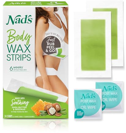 Nad's Body Wax Strips, Hair Removal For Women At Home, 24 Strips +4 Oil Wipes