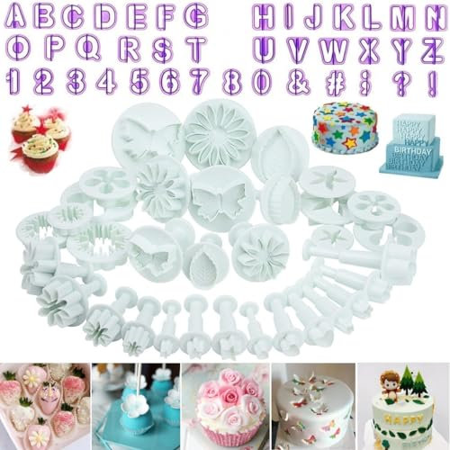 Coupeurs de fondant de fleurs, 73 pièces emporte-pièce pour gâteau plongeur Sugarcraft lettres de l'alphabet tournesol feuille de rose papillon coeur étoile oeillet moules de coupe calice creux