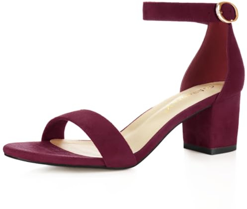 Allegra K Women's Open Toe Block Heel Ankle Strap Sandals | Faux Suede or Velvet upper, mid block heel, Padded insole for comfort, Adjustable buckle ankle strap