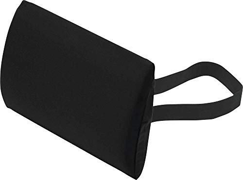 THERALINE Lordosekissen Lendenkissen 32x23x5/1 cm mit Bezug 'Köper Schwarz' | Ergonomisches Rückenkissen zur Unterstützung bei Rückenschmerzen | Ideal für Auto und Büro | Abnehmbares Halteband