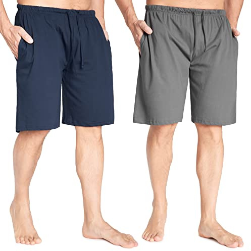 CityComfort Mens Pyjama Shorts - Comfy Lounge Shorts with Pockets Pack of 2