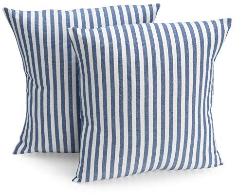 FILU Kissenbezug 50 x 50 cm 2er Pack (Farbe wählbar) Dunkelblau/Weiß gestreift - Kissenhülle, Kissen, Sofakissen, Dekokissen, Sitzkissen, 100% Baumwolle, Deko für jeden Raum, Garten und Terrasse