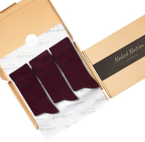 Naked Nation - Calzini da uomo in bambù, traspiranti, super morbidi, confezione da 3 paia di calzini per abiti da uomo Rosso scuro L