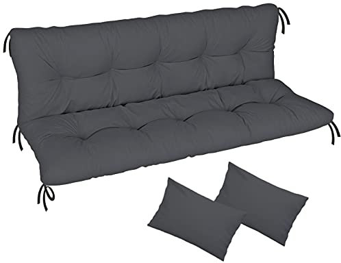 Ferocity Auflage für Hollywoodschaukel 150x50x50 Gartenbankauflage und 2 Kissen Palettenauflage Bankauflage Sitzkissen und Rückenkissen Polsterauflage Matratze Gartenpolster, Graphit [133]