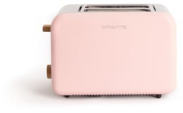 CREATE/TOAST RETRO/Tostadora Rosa / 6 Niveles de potencia, bandeja recogemigas, termostato, descongelación, recalentar, 2 ranuras rebanadas anchas, 850W