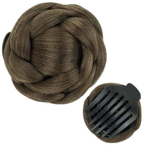 IMISSU Braided Chignon Dancer Hair Donut Hairpieces Scrunchie Claw Hair Bun Updo for Wedding Party (M1 Mix Brown)