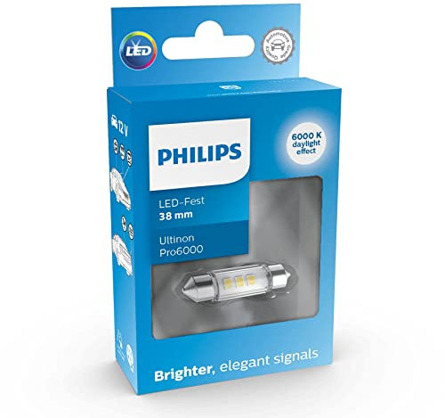 PHILIPS automotive lighting Ultinon Pro6000 LED Festoon Lampadina di Segnalazione per Auto (C5W), 6.000 K, 38 mm, Versione precedente