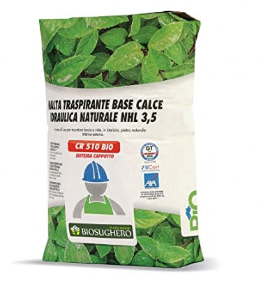 Biosughero - Malta adesiva-rasante a base calce naturale per cappotti in sughero CR 510 BIO - Conf. da 25 kg (6 sacchi da kg 25)
