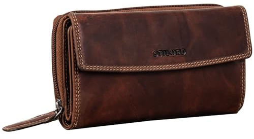 STILORD 'Alea' Leder Geldbörse Damen Groß RFID Schutz Vintage Frauen Portemonnaie Geldbeutel NFC Portmonee mit Reißverschluss in Geschenkbox, Farbe:Salerno - braun