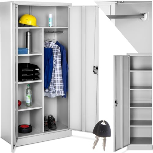 tectake® Armoire Casier de Rangement Vestiaire Bureau en Metal 180x80x40cm avec 2 Portes verrouillables, 6 étagères de Rangement, Armoire avec Serrure Mobilier Bureau
