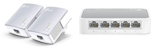 TP-Link TL-PA4010 Kit Powerline, AV600 Mbps Su Powerline, 1 Porta Ethernet, Plug And Play, Bianco & TL-SF1005D Switch Desktop, 5 Porte RJ45 10/100 Mbps, Plug & Play