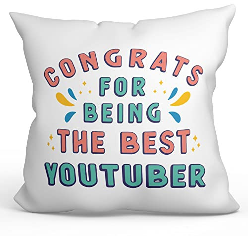Mugffins Kissen mit Füllung mit Spruch für YOUTUBERIN - Auf Englisch - Congrats for Being The Best - 40 x 40 cm - originelles und lustiges Geschenk Mitarbeiter
