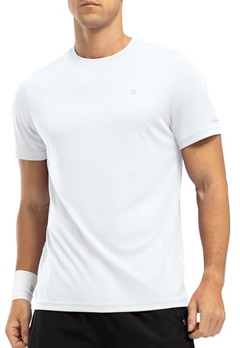 Rdruko Mens UV Swim Top Short Sleeve Rash Guard UPF 50+ Shirt Quick Dry Outdoor Athletic Running Top Summer Performance Tee White M