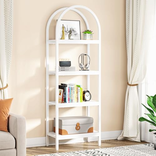 Tribesigns 4-Tier Open Bookshelf, 70.8 Industrial Wood Bookcase Storage Shelves with Metal Frame, Freestanding Display Rack Tall Shelving Unit for Office, Bedroom, Living Room (White, 1PC)