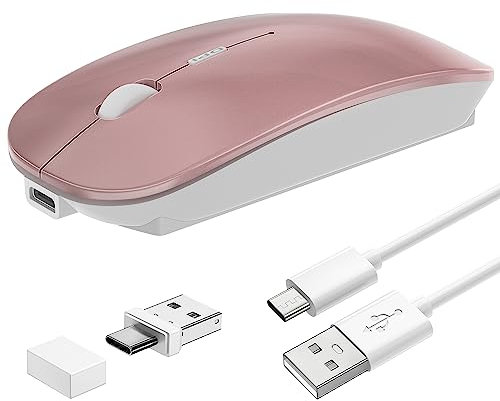 Azmall Wireless Mouse Slim Rechargeable Maus Kabellos for MacBook Air/Laptop/Ipad/Computer/Windows Android Tablet,Mini Silent Mice (Roségold)