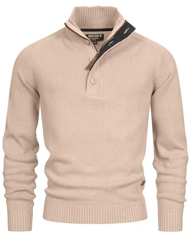 Indicode Herren INIsalu Pullover aus 70% Baumwolle mit Stehkragen | Strickpullover für Männer Irish Cream, L