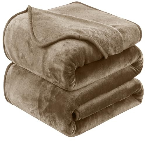HOZY Coperta Plaid Pile, Coperta Matrimoniale 220 x 240 cm Flanella, Coperta Divano Super Grande Caldo Morbida - Color Tortora