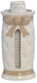 Portabicchieri piccolo in ceramica elegante bianco e tortora coll. fiocco 22035FT