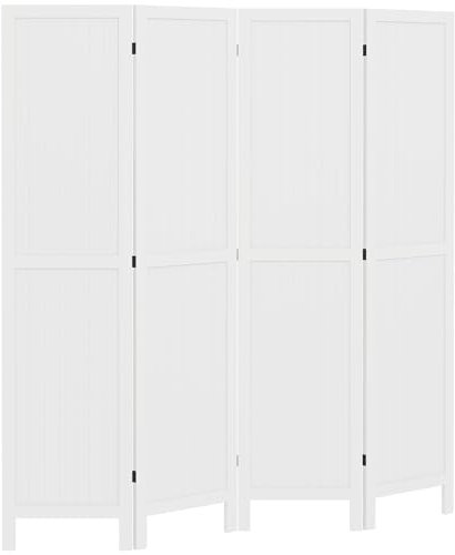 HOMCOM Paravento pieghevole in legno per interni 4 pannelli in legno 160 x 170 cm bianco